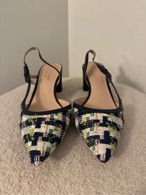 kate spade Navy Multi Tweed Pointed Slingback Heels